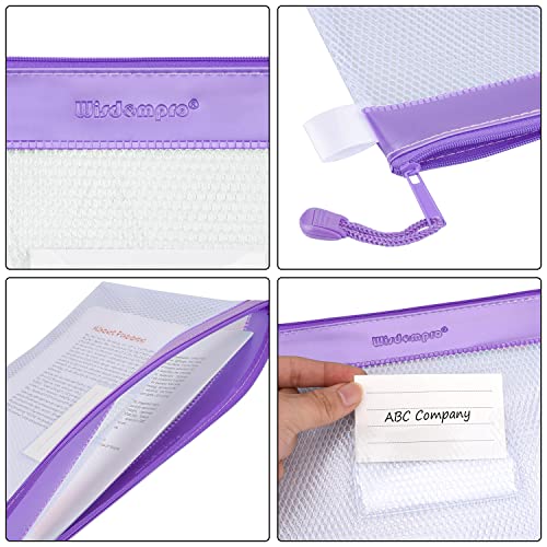 Wisdompro Zipper Pouch, 4 Packs Durable Letter Size Waterproof Mesh File Bag, Document Organizer - Blue/Purple/Yellow/Pink - color: Blue/Purple/Yellow/Pink