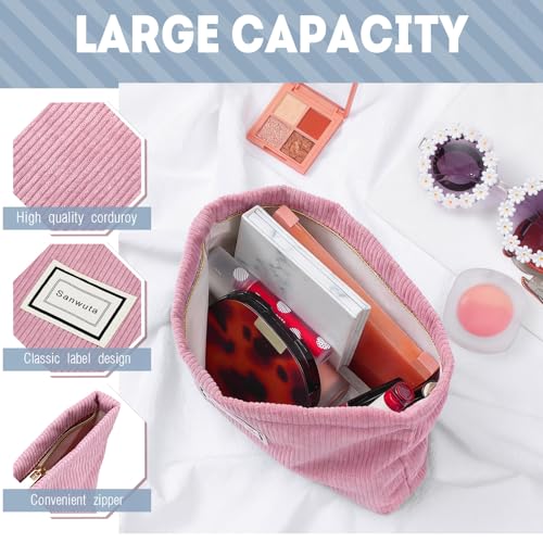 Sanwuta 4 Pack Velvet Makeup Bag Cosmetic Bag for Women Large Capacity Corduroy Pouch Zipper Canvas Travel Toiletry Purse Make up Organizer Case Accessories (Light Color,Plaid) - color: Light Color