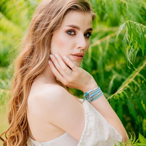 Leather Wrap Bracelet for Women, Boho Cuff Bracelet with Strong Clasp, Multi-Layer Crystal Leather Bracelet for Valentine Mother's Day - color: 01-Heart-Light Blue