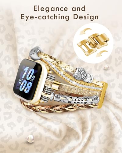 Compatible With Apple Watch 44mm Women, Boho Bracelets for Apple Watch Band 46mm 45mm 49mm, Jewelry Multilayer Wrap Leather Strap for iWatch Series Ultra3 11 10 9 8 7 6 5 4 3 2 1 SE Gold - color: A-Gold, size: 49/46/45/44/42mm(series 3/2/1)