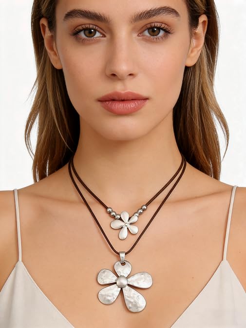 Boho Necklaces for Women Chunky Circle Necklace Layered Boho Circle Leather Choker Necklace Long Vintage Necklaces Bohemian Jewlery Gifts - style: Chunky Boho Pendant Necklace