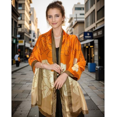 vimate 100% Large Silk Feeling Scarf-Women's Fashion Long Mulberry Silk Satin Neck Scarf Sunscreen Shawl Wrap Headscarf - color: Style 12