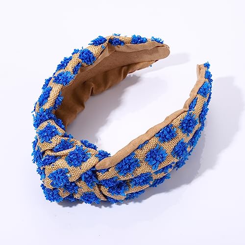 ZITULRY Women's Boho Wide Knotted Rattan Woven Headbands with Pom Pom Hair Hoop - Summer Beach Party Hair Accessories (Raffia Hairband Bule) - color: Raffia Hairband Bule