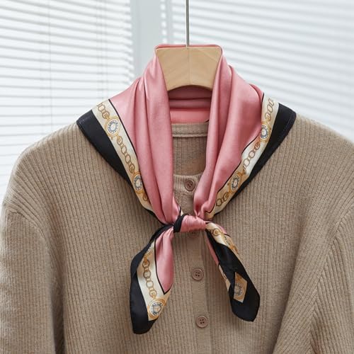 100% Mulberry Silk Neck Scarf 21''x21'' Small Square Hair Scarf for Women Men Lightweight Bandana Envelope Package - color: Glamour- Pink