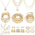 KISS WIFE Golden Jewelry Set for Women with Multi Layered Necklaces, Stackable Bracelets, Knuckle Rings, Hoop Earrings, Fashion Outfit Accessories Jewelry Packs Gifts for Women - style: Style 4