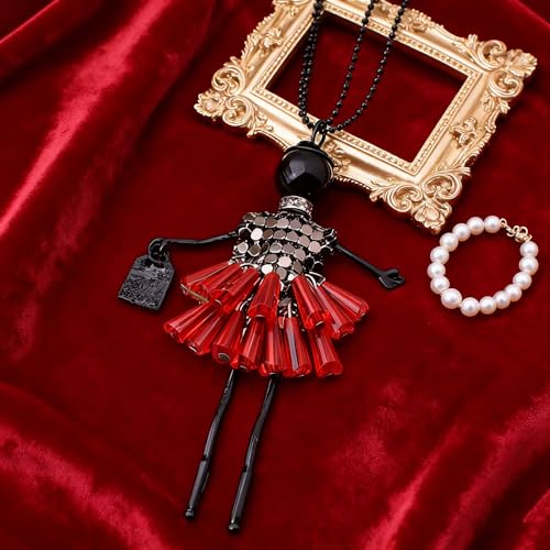 Crystal Paris Doll Necklace for Women, Handmade Cute Dress Long Chain Pendant Necklace Prom Costume Jewelry - style: 28