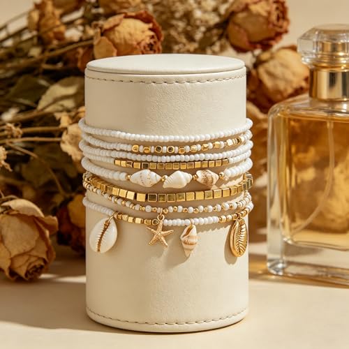 Beach shell sea star sea bead anklet set for Women, adjustable gold-plated Bohemian shell bracelet for ankle Fashion Layered anklet - color: Shell 8Pcs