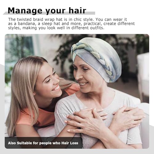DRESHOW Turban Pre-Tied Twisted Hat Thread African Head Wraps for Black Women Chemo Cancer Cap Braid Hair Cover - color: 1 Pack Tie-dye Gradient: Light Teal