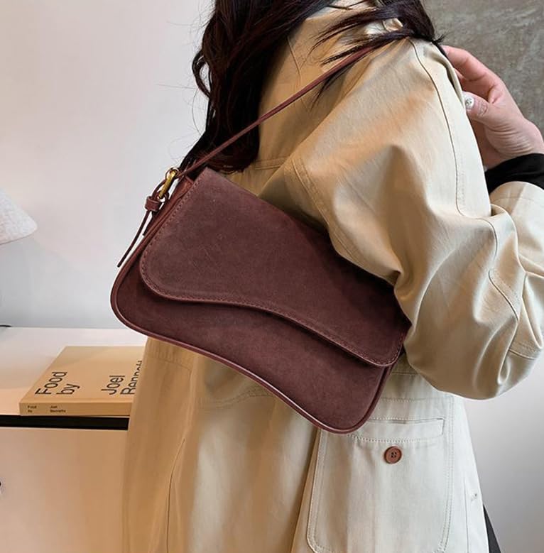 Women's Shoulder Bag Suede Handbag Underarm Purse Tote Bag Brown Suede Purse Y2K Crossbody Bag with Removable Strap - color: Army-green
