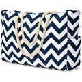 Becokan Beach Bag Large Beach Tote Bag for Women Waterproof Sandproof Swim Pool Bag With Zipper - color: Dark Blue Wave