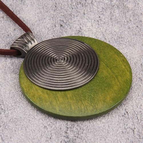 JAOYU Boho Necklace for Women Large Pendant Necklace Boho Long Choker Leather Gold Necklace Vintage Earthy Jewelry Trendy - style: Green Wooden Pendant