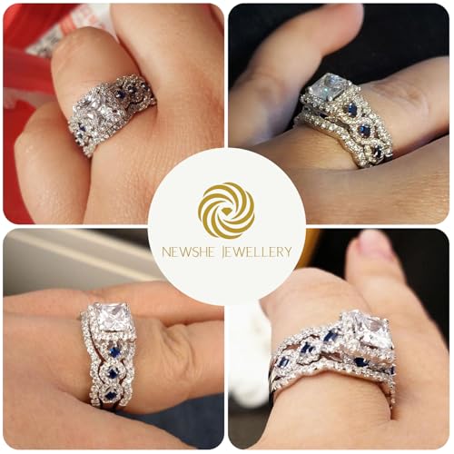 Newshe Jewellery Princess Moissanite Engagement Ring for Women 925 Sterling Silver Wedding Band Rings Blue Sapphire Bridal Sets Promise Size