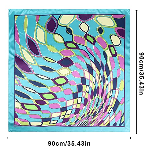 AWAYTR Satin Silk Scarf - Large Hair Bandana, Sleeping Wrap for Women - color: Elliptical Grid(blue)