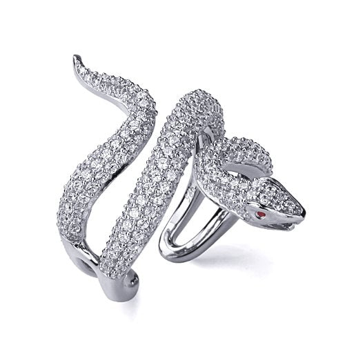 Sterling Silver Statement Ring 14K Gold Plated Healing Protection Snake CZ Pave Adjustable Open Ring 34mm