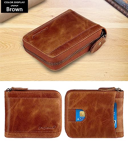 Admetus Mens RFID Blocking Wallets Zipper Leather Wallet for Men Bifold RFID Card Holder - color: Brown665