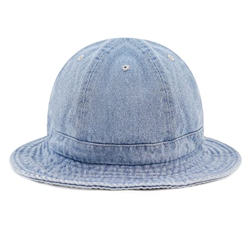 The Hat Depot Bucket Sun Hat 100% Cotton Long Brim and Deeper & Round Top Tennis Packable Summer Fashion Outdoor Hat - color: 2. Tennis - Light Denim, size: Small-Medium