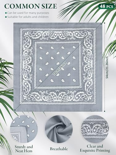 Unittype 48 Pieces Paisley Bandana Novelty Unisex Cowboy Headband Sports Bandannas Scarf Outdoor for Western Party Costume - color: Light Gray, style: Classic