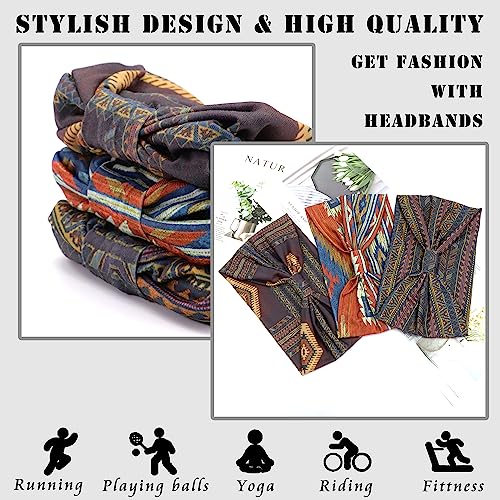 FULZTEY Boho Headbands for Women Wide Knotted Head Bands African Floral Printed Turban Striped Bandanas Stretchy Workout Yoga Hairbands Fashion Hair Accessories for Girls 3Pcs - color: Style 44