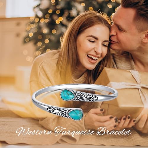 925 Sterling Silver Genuine Gemstone Bracelet for Women Men Handmade Adjustable Boho Navajo Style Bangle Cuff Natural Stone Jewelry Gift - color: Turquoise