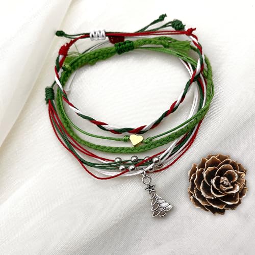 Beach Summer Ankle Bracelet for Women Handmade Braided Adjustable String Anklets Waterproof Surfer Bracelet - color: Christmas tree