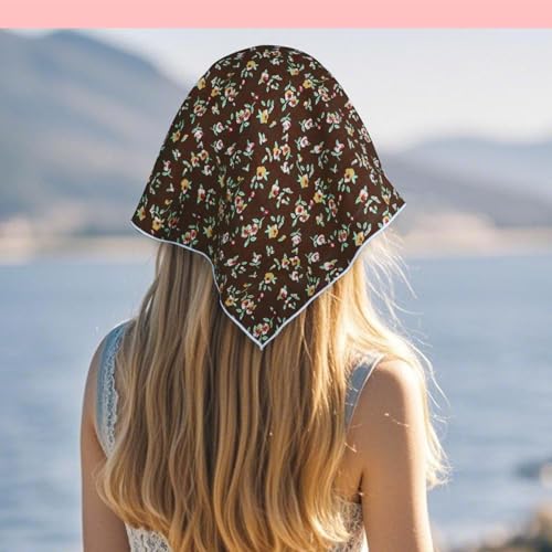 Bandanas for Women Men 21"x21" Floral Headband Scarf Versatile Hair Bandana Square Head Scarf - color: Brown Green