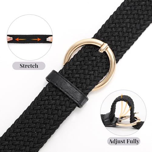 JASGOOD Women Men Braided Woven Elastic Stretch Waist Belt Golf Canvas Fabric Casual Belt for Jeans Pants - color: C-black, size: Fit Size 42"-45"