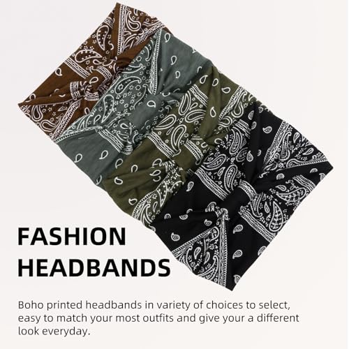 Huachi 4 Packs Thick Boho Stylish Floral Turban Wide Headbands for Women - Non Slip Hairbands for Hair, Sport, Workout, Yoga, Hair Accessories (Pack of 4) - color: Printed 1