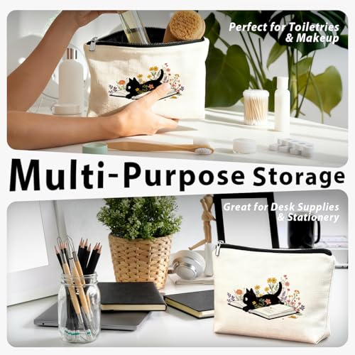 Cute Black Cat Flowers Make Up Bags for Women, Toiletry Bags, Make Up Travel Bag Organizer, Cute Black Cat Gifts for Women & Teen Girls, Cats Gifts Lovers - color: 02-Cat(03)