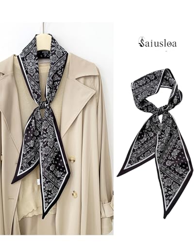 Purse Scarf For Handbags Head Scarves For Women's Hair Bags Scarfs Long Skinny Scarves Fashion Silky - color: A2-black Cashew Nuts
