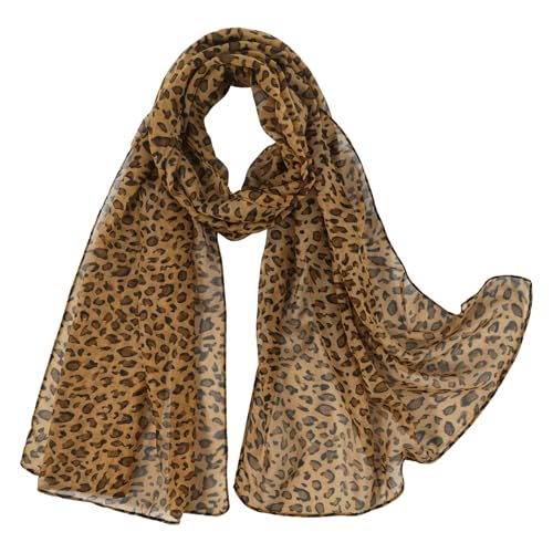 E-Clover Unique Fashion Women's Scarf Chiffon Sheer Scarves for Women Lightweight - color: Brown Leopard Print