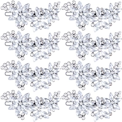 PAGOW Silver 8 Pcs Crystal Flower Hair Clips, Wedding Hair Accessories for Brides Women Girls, Rhinestone Flower Headpiece - color: Silver 8pcs