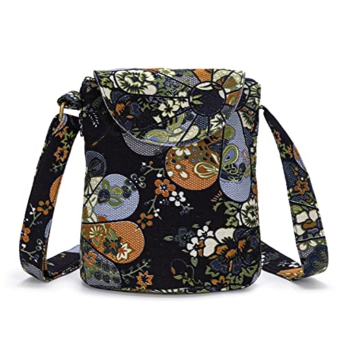 OPQRSTU Women's Retro Small Size Canvas Shoulder Bag Hippie Boho Crossbody Handbag - color: Blue Windmill