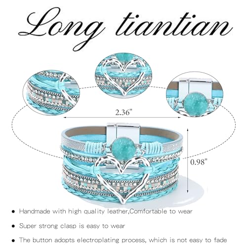 Long tiantian Boho Leather Wrap Bracelets Gifts Trendy Stuff Layered Bangles Bracelets for Women Modern Stackable Infinity Bracelets Bohemian Jewelry Gifts for Women Birthday Gifts - color: B8:Bangle Bracelets(green)