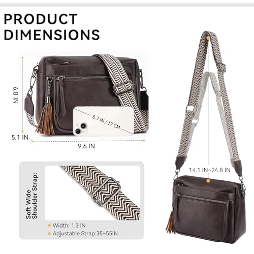 MEITRUE Crossbody Bags for Women, Vegan Leather Crossbody Purse Trendy Multi Pockets Shoulder Handbag with Tassel - color: 02-coffee