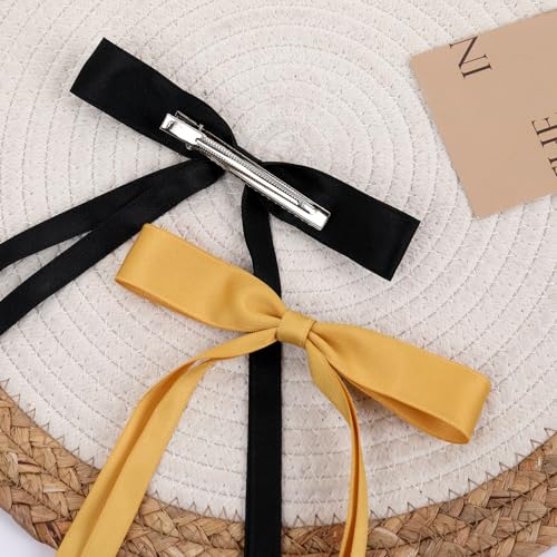 WORTL Hair Bows Clips Coquette Ribbon Bowknot with Long Tail Princess Hair Bows French Barrettes Hair Accessories for Women Girls 16PCS (Rose red, Pink, Yellow, Black) - color: Rose red, Pink, Yellow, Black