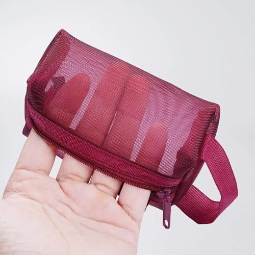 3pcs Portable Square Mesh Storage Bag,Zippered Cosmetic Bag,Small Square Mesh Coin Purse Travel Storage Carry Pouch(Red, Brown, Dark Blue) - color: Red+Brown+Dark Blue