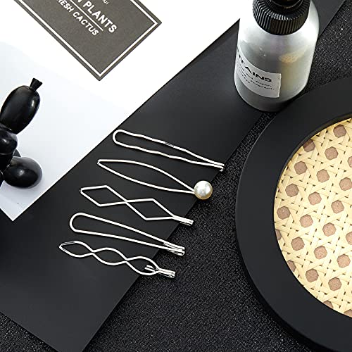 10 Pieces Geometric Metal Hair Clips and Barrettes for Women - Hair Styling Pins, Minimalist Decorative Wedding Accessories, Dainty Headwear (Silver, Black) - color: Silver, Black