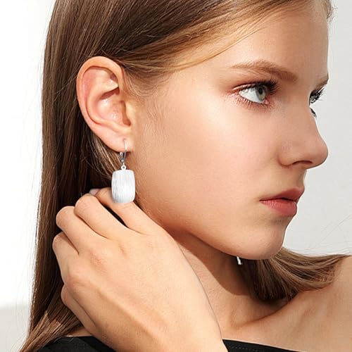 14K Gold Dangle Earrings for Women，Lightweight Circle Disc Coin Geometric Flat Brushed Drop Earrings, Hypoallergenic Leverback Earrings Jewelry - color: B-Silver