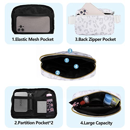 VOROLO Fanny Pack For Women And Men Crossbody Bag Belt Bag with Adjustable Strap Graduation Gifts Leopard White - color: Leopard White, style: 1 Pack Fanny Pack