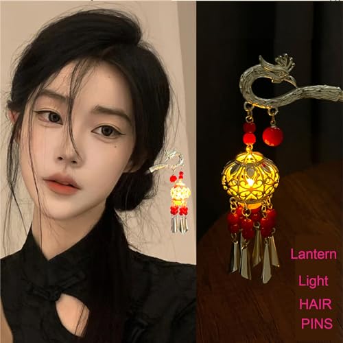 Lantern Light Tassel Hairpins Hair Stick phoenix Chinese Coiled Hair Antique Hair Pin Hair Accessories for Women Red #07 - color: Red-#07