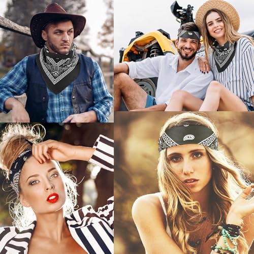 NACHLYNN 10/20pcs Paisley Bandanas Assorted Bandanas Cowboy Polyester Headbands Square Scarf Headwear - color: Black