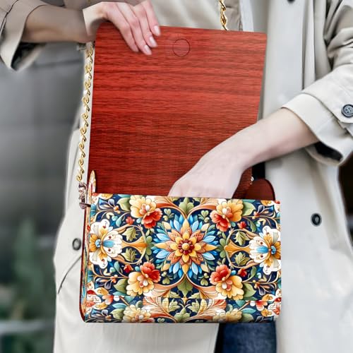 C'eitura Floral Diamond Art Wooden Clutch with Chain, DIY 5D Rhinestone Shoulder Bag, Elegant Botanical Purse, Wedding Gift for Women - color: Skb205
