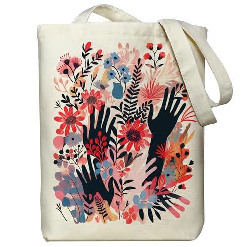 itgowisa Canvas Tote Bag for Women, Tote Bag with Zipper Inner Pocket, Zippered Canvas Bag for Shopping Work Grocery Everyday - style: Flowers