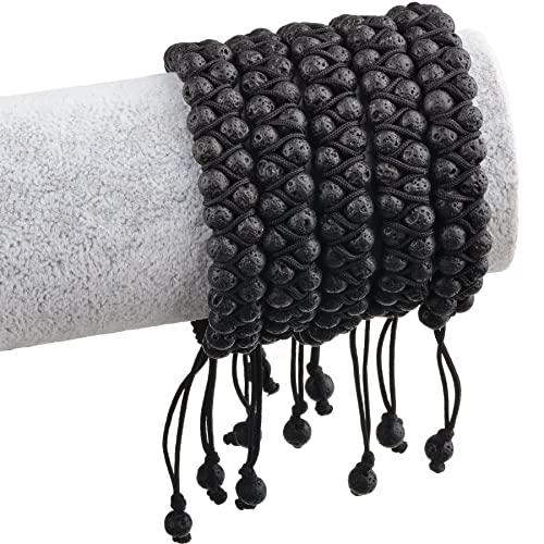 MASSIVE BEADS Double Layer Natural Chakra Healing Power Crystals Macrame Bracelet Yoga Stone Beads Gemstone Meditation Relax Anxiety Bangle for Unisex Women Men - color: Black Lava, size: 4mm