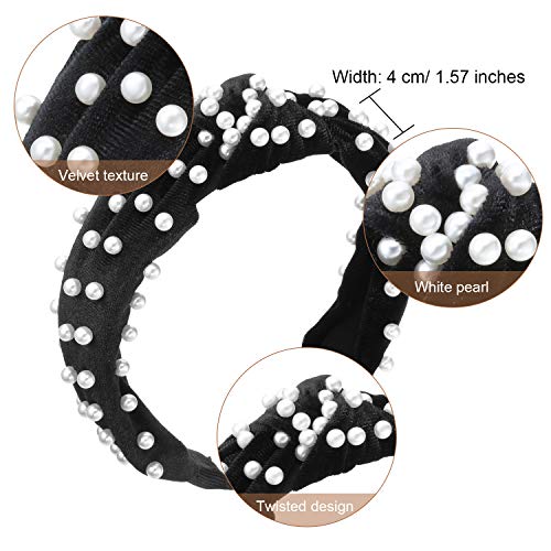 WILLBOND 3 Pieces Pearls Headband Knotted Headband for Women Velvet Pearls Headwear for Woman Hair Accessories (Beige, Pale Mauve, Black) - color: Beige, Pale Mauve, Black