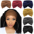 DRESHOW 6 Pack Extra Wide Headbands for Women Large Turban Headband Boho Head Wrap Elastic Hairbands Hair Twisted Knot Hair Accessories - color: 6 Pcs: Solid Color B