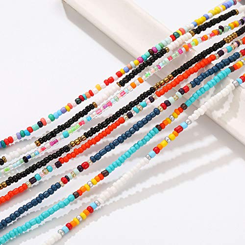 XIJIN 8Pcs Handmade Beaded Anklets for Women Boho Colorful Beads Ankle Bracelets Adjustable Foot Anklet Set - color: B