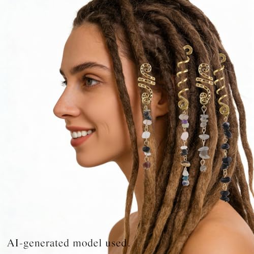 12 Pcs Detachable & Customizable Natural Stone Tassel Hair Charms | Crystal Beaded Braid Accessories | Dreadlock Hair Jewelry for Women