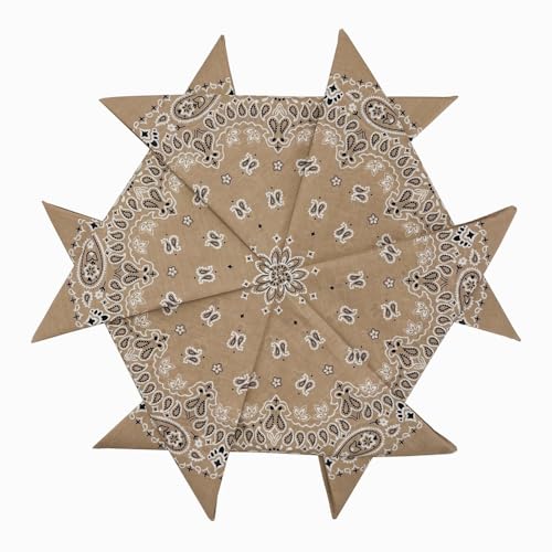 6 Pack 12 Pack Bandanas 2 Sides Printed 22inch Unisex Cowboy Kerchiefs - color: Khaki-6 Pack