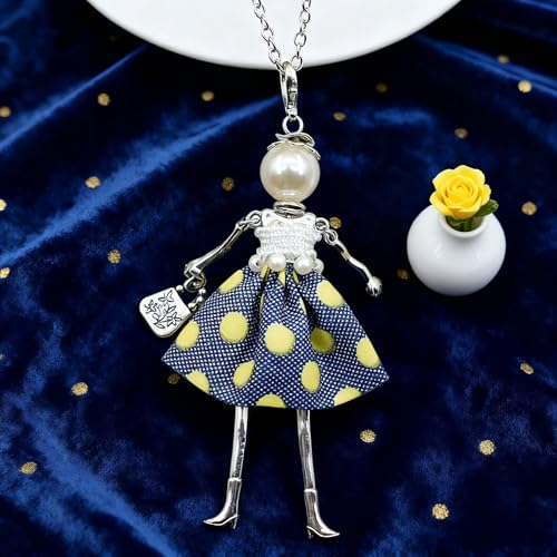 Crystal Paris Doll Necklace for Women, Handmade Cute Dress Long Chain Pendant Necklace Prom Costume Jewelry - style: 20
